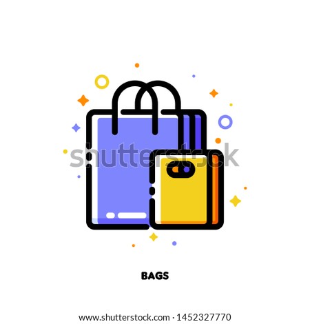 Icon of shopping bags for retail and consumerism concept. Flat filled outline style. Pixel perfect 64x64. Editable stroke