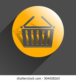 Icon shopping basket, black vector illustration with shadow on gray background.