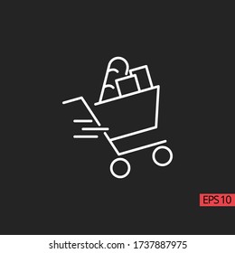 Icon shopping cart delivery line, outline vector sign, linear style pictogram isolated on black. Sign or symbol.