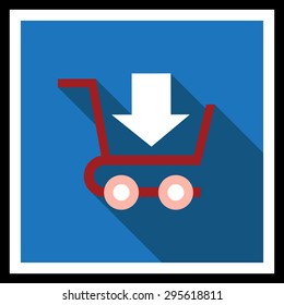 Icon of shopping cart with down-directed arrow 