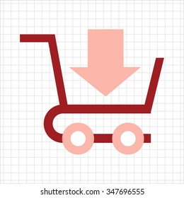 Icon of shopping cart with down-directed arrow 