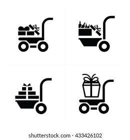 icon Shopping Cart and man courier 