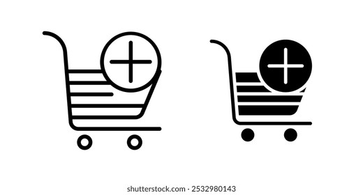 Icono de un Carrito de compras con un signo más, que representa la adición de elementos a un Carrito en línea.