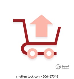 Icon of shopping cart with up-directed arrow 