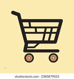 Icon of a shopping cart. The shopping cart web store button has a flat shape. online store logo display. Image of a vector illustration. Isolated black silhouette against a white background.