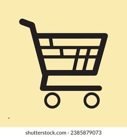Icon of a shopping cart. The shopping cart web store button has a flat shape. online store logo display. Image of a vector illustration. Isolated black silhouette against a white background.
