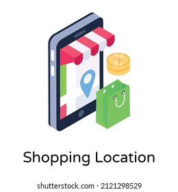 Icono de la localización de la compra en vector isométrico 

