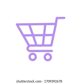 An icon of a shopping trolley isolated on the white background. Purple trolley icon could be used for the website, banner or ad.