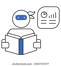 An icon showcasing AI-powered learning with a ninja reading a book, representing machine learning, AI education, data-driven insights, and intelligent knowledge acquisition.