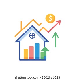 Icon showcasing house price trends emphasizing financial planning.