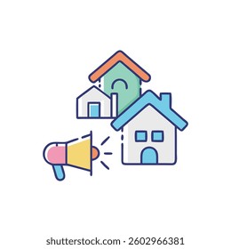 Icon showcasing housing marketing emphasizing community engagement.
