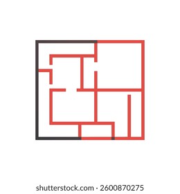 Icon showcasing open floor plan emphasizing space efficiency.