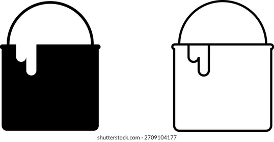 Icon showcasing a paint bucket with dripping paint in contrasting black and white designs