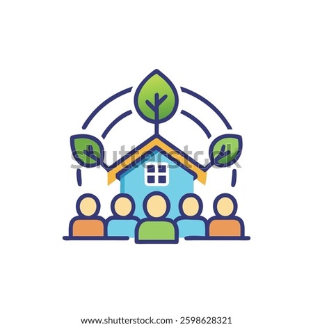 Icon showcasing a sustainable community emphasizing environmental protection.