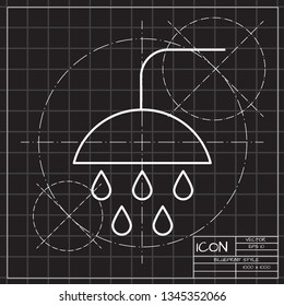 icon of shower with dripping water. Blueprint