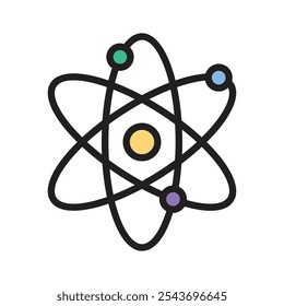 Icon showing an atom, with electrons orbiting the nucleus, representing physics