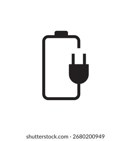 Icono que muestra una batería que se carga con un enchufe y cable de alimentación eléctrica.