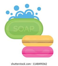 
An icon showing blocks with soap written over them and some bubbles denoting soap bars icon
