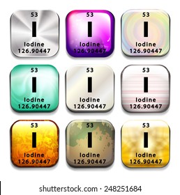 Un icono que muestra el elemento Iodine en un fondo blanco
