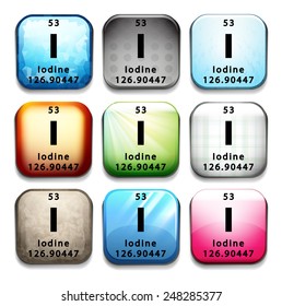 An icon showing the element Iodine on a white background