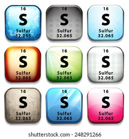 An icon showing the element Sulfur on a white background
