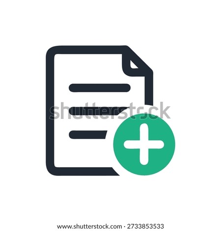 Icon showing file with plus symbol. Created in flat style with clear lines.