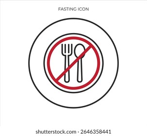 Icon showing a forbidden fork and spoon within a red circle on a white background, indicating a ban on food or a period of fasting.