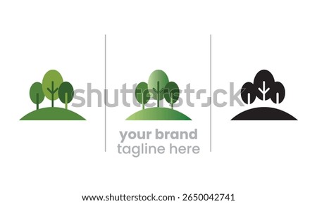 Icon showing forest trees and landscape, symbolizing reforestation, eco balance, and oxygen-rich nature. Ideal for climate action, green zone, and habitat conservation designs.