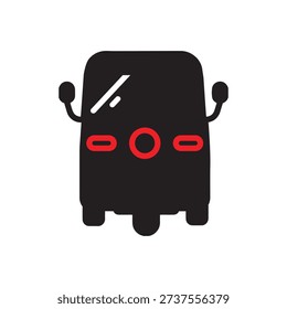 An icon showing the front view of a bus or van, representing transport, public service, or city commuting.