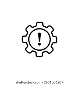 Ícone que mostra uma engrenagem com um ponto de exclamação, simbolizando alerta, atenção ou aviso importante.