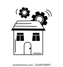 Icon showing gears and smart technology on a house