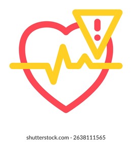 Icon showing a heart with a heartbeat line and warning sign, indicating a potential health alert Great for medical or health-related content.