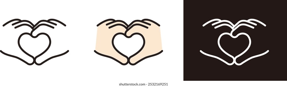 Icon showing a heart symbol with a hand. Confession of love. Hand signs, gestures.
