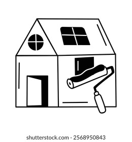 Icon showing a house with a paint roller for renovation