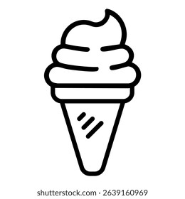 Icon showing an ice cream cone with a swirl of ice cream on top, usually used for food-related themes.