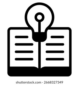 Icon showing a lightbulb above an open book, signaling ideas and learning for education and tech marketing.