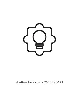 Um ícone que mostra uma lâmpada dentro de uma forma semelhante a uma engrenagem, representando inovação, ideias brilhantes ou resolução de problemas.