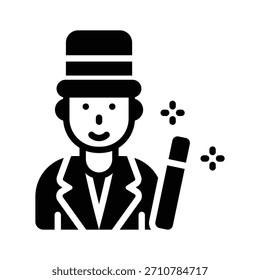 Icon showing magician in action in solid style