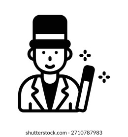 Icon showing magician in action in solid style
