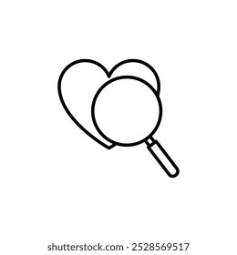 An icon showing a magnifying glass with a heart, symbolizing a search for likes or favorites, typically used in social media or e-commerce.