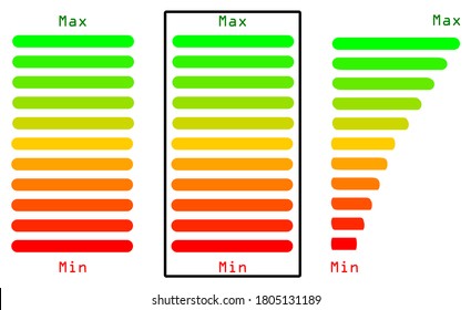 An icon showing minimum and maximum charging and strength level of a rechargeable battery.