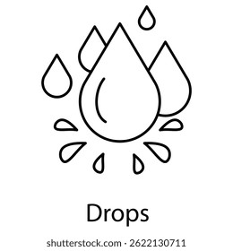 Icono que muestra múltiples gotas de agua, simbolizando la humedad, la lluvia, la pureza, la hidratación y el papel esencial del agua en la naturaleza y la vida diaria.