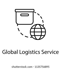 
An icon showing package and a globe both chained with dotted lines to denote global logistic services 
