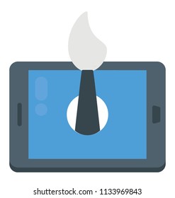 An icon showing paint brush over smartphone screen depicting mobile app development 