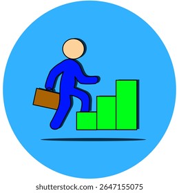 An icon showing a person ascending a staircase, symbolizing progress, growth, career advancement, and overcoming challenges. Perfect for personal development, success, and motivational themes.