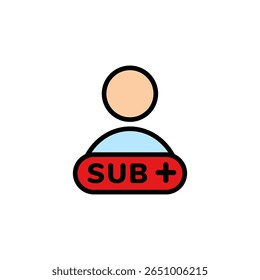 Icon showing a person silhouette with a bold red subscribe alert sign for notifications.