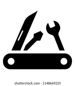 
An icon showing pocket knife, spanner and screwdriver to showcase tools icon
