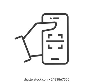 Icon showing QR code reading on smartphone, app interaction or mobile navigation. Vector illustration.