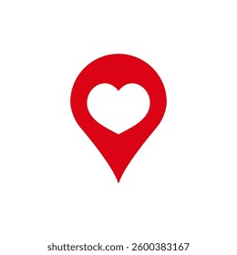 Icon showing a red location pin with a white heart inside, representing love and connection.