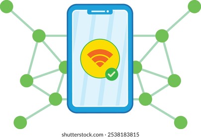 Icon showing secure mobile network with payment protection symbols. Suitable for cybersecurity, mobile payments, and secure transactions